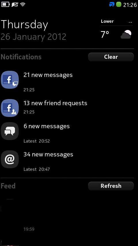 Home screen with facebook notifications