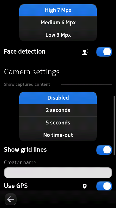 Camera settings